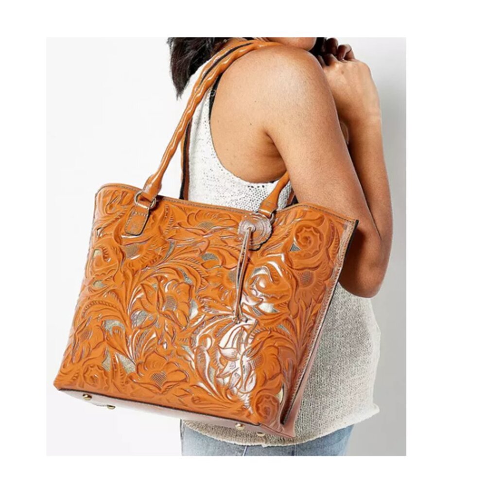Patricia Nash Adeline Tote Cutout Tooled Leather Sun Yellow P887353 NWT $269